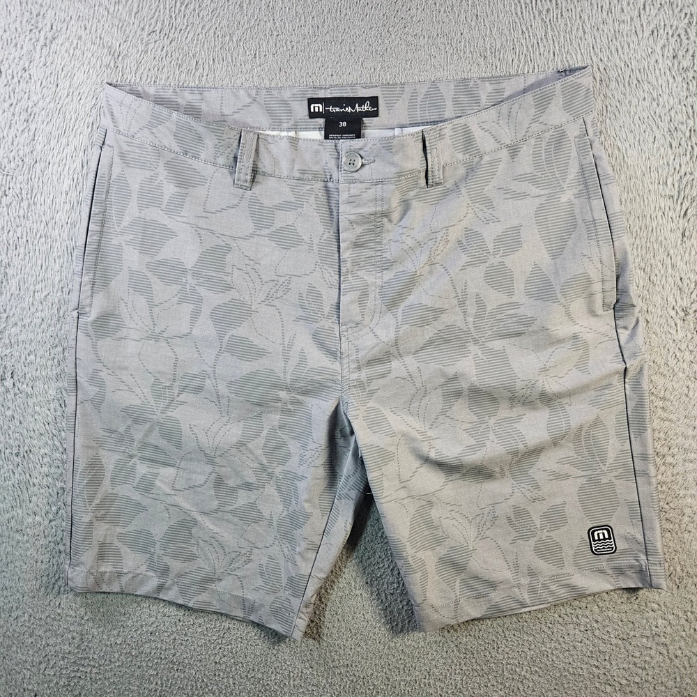 Travis Mathew Mens Shorts Size 38 Gray Leaf Print Golf Casual‎ Performance